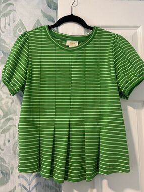 Maeve Bright Green & White Striped Short Sleeve Tee